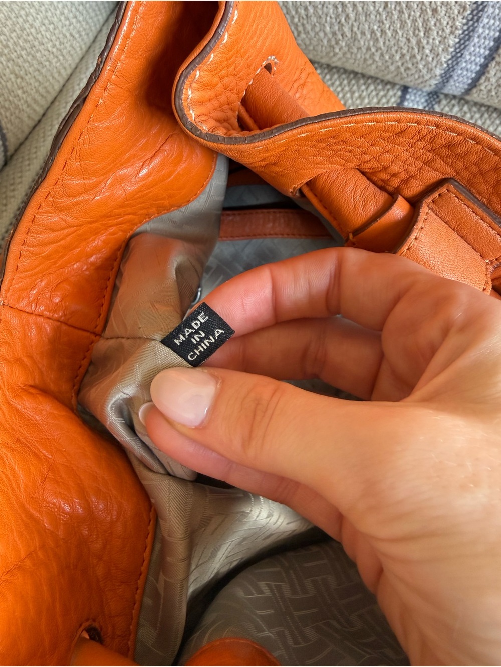 Cole Haan Orange Pebbled Leather Shoulder Bag - Picture 8 of 9